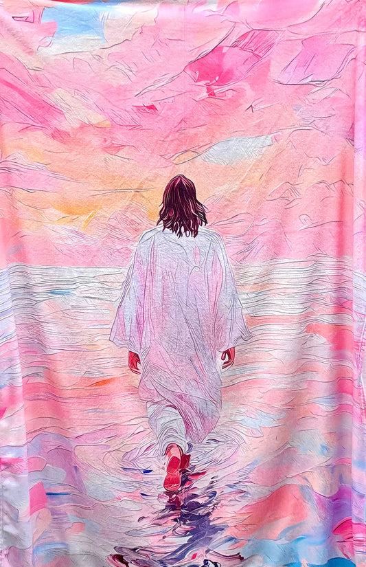 Blanket - Jesus Walking on Water (Pink water color) 79x60 inches